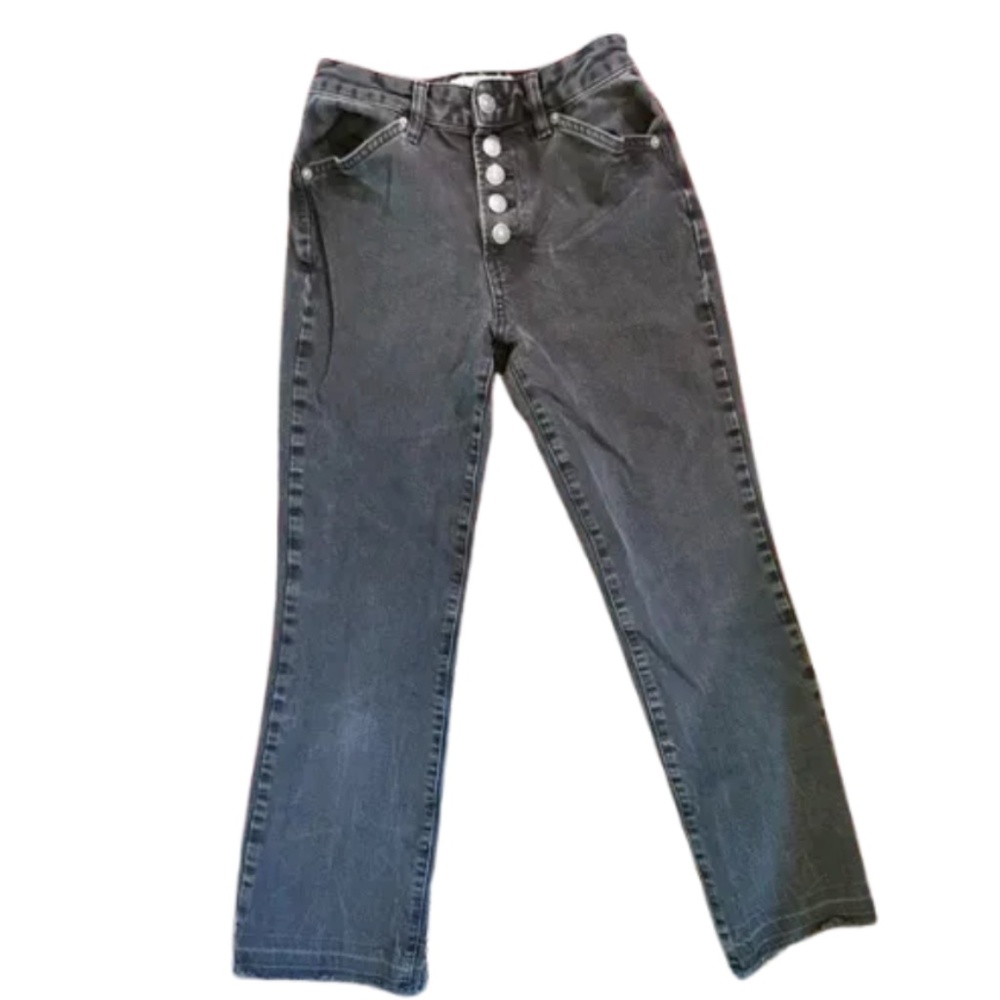 WE THE FREE Raw Hem Front Button Charcoal Jeans